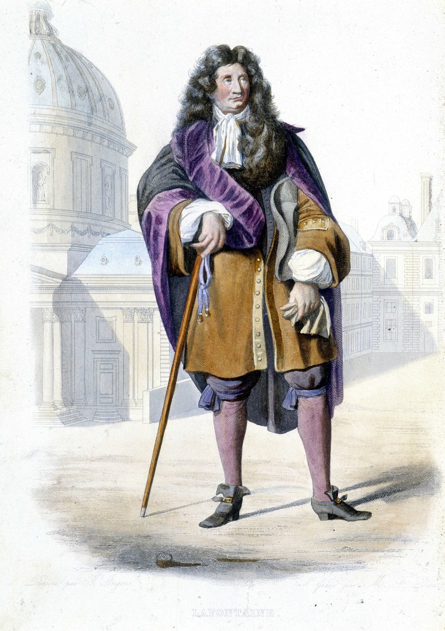 Ritratto di Jean de La Fontaine, scrittore francese (1621-1695) - in Ed. Mennechet, "Le Plutarque francais" da French School