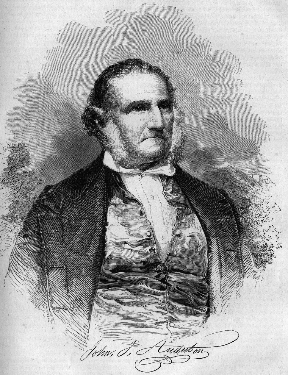 Ritratto di John James Audubon (1780-1851), ornitologo americano. Incisione in 