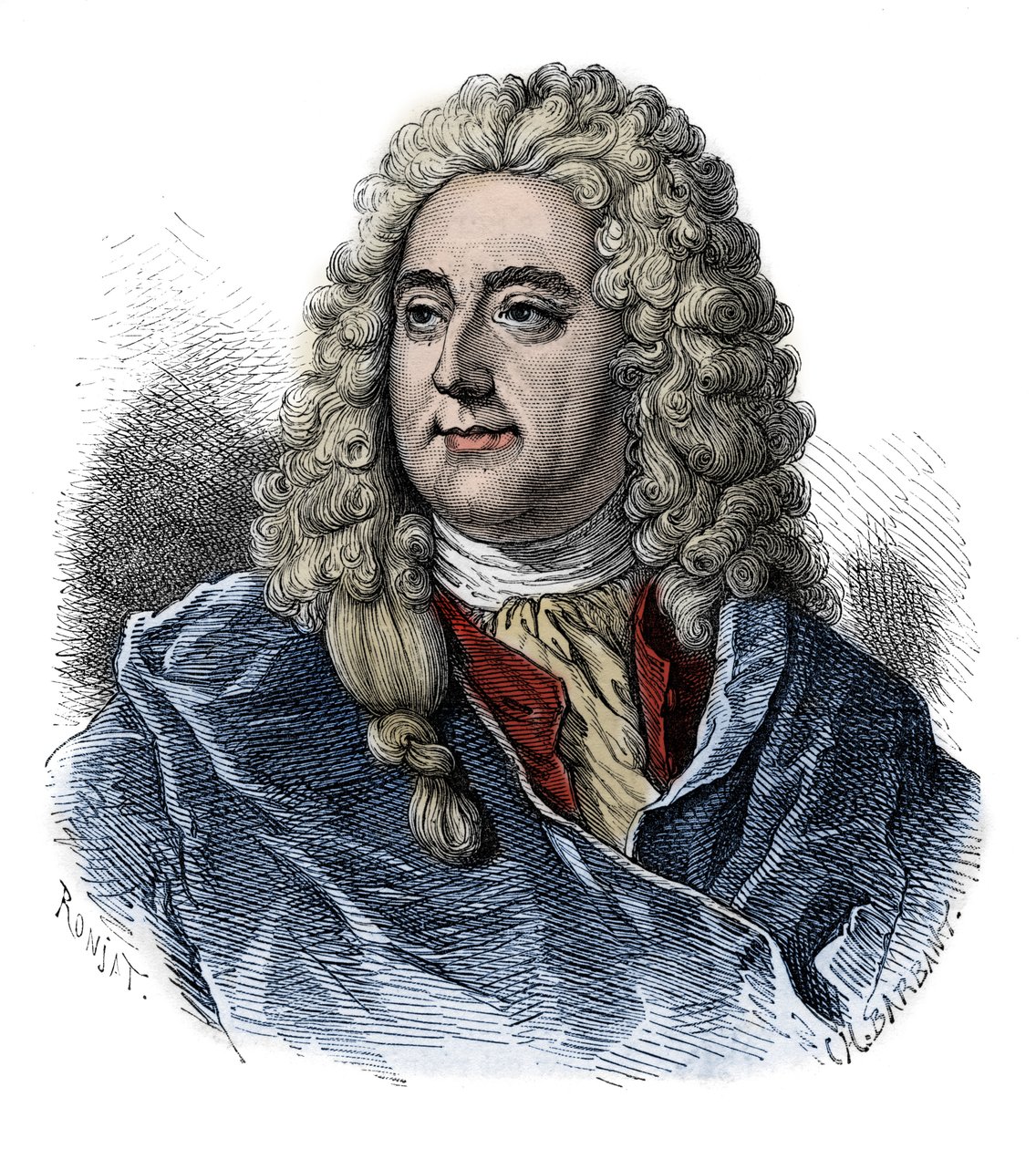Ritratto di John Law (1671 - 1729) Controllore finanziario, responsabile scozzese per la bancarotta (Evento di Rue Quincampoix) - incisione da “La storia della Francia raccontata ai miei nipoti” - di Francois Guizot - 1872-1876 da French School
