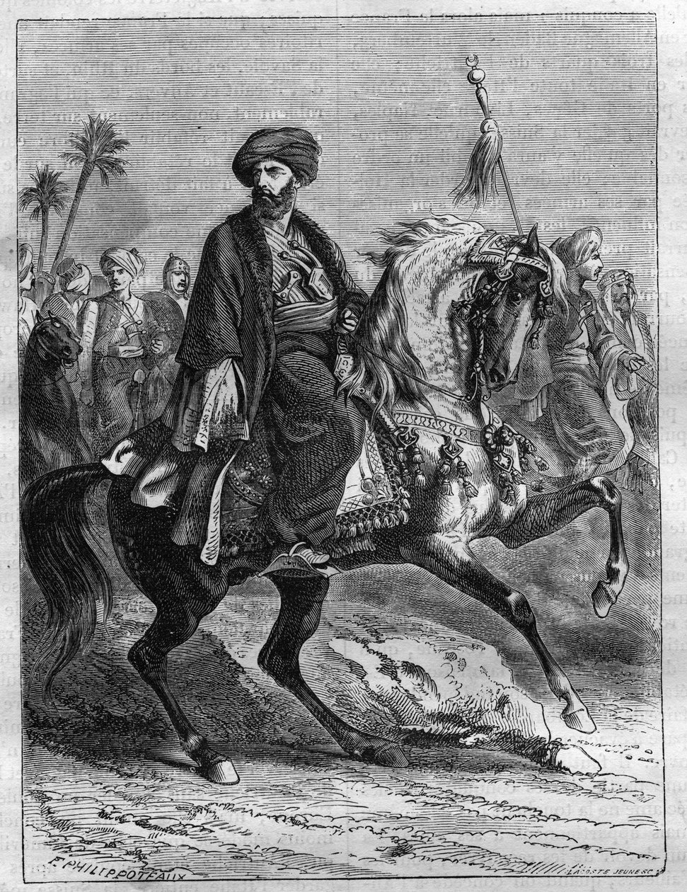 Ritratto di Mourad Bey (1750-1801), capo Mamelucco - Incisione del 1865 in "Histoire du Consulat et de l