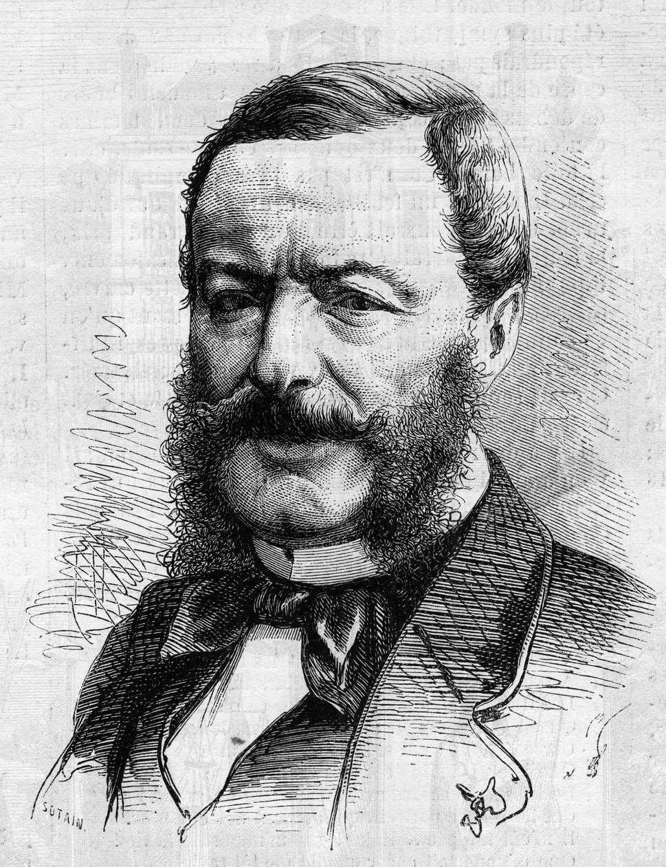 Ritratto di Nestor Roqueplan (1804-1870), scrittore, giornalista e amministratore di teatri francesi. Incisione in "Le Monde Illustré" n. 681 del 30 aprile da French School