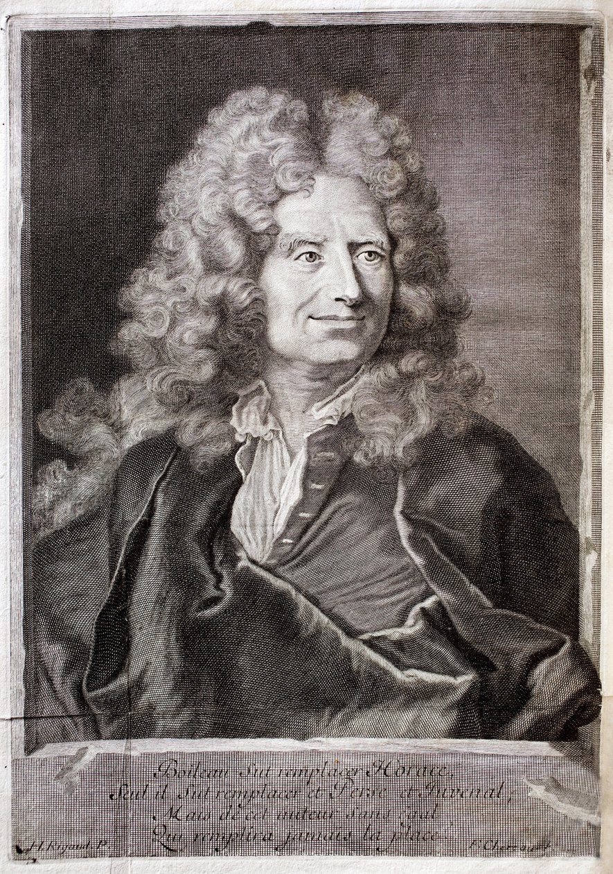 Ritratto di Nicolas Boileau, noto anche come Boileau Despreaux (Boileau-Despreaux) (1636-1711) poeta, scrittore. Incisione per illustrare le Opere di M. Boileau Despreaux, con illuminazioni storiche, Volume 1, edizione Fabre et Barillot da French School