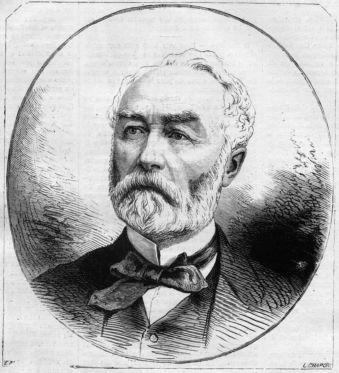 Ritratto di Pierre Frédéric Dorian (1814-1873), politico francese, ministro dei lavori pubblici sotto la Terza Repubblica nel 1870. Incisione in "Le Monde Illustré" n. 707 del 29 ottobre da French School