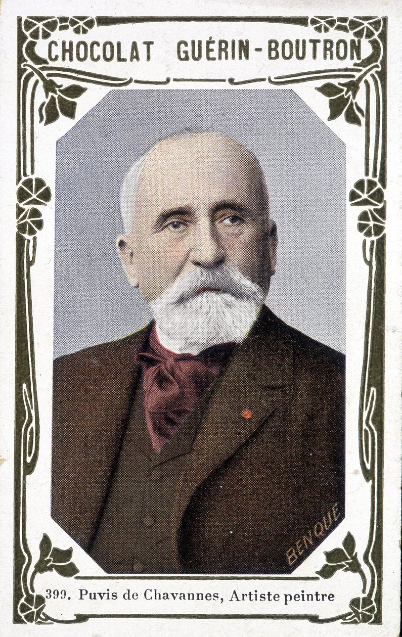 Ritratto di Pierre Puvis de Chavannes, pittore francese (1824-1898). Vignetta dei cioccolati Guérin - Boutron da French School