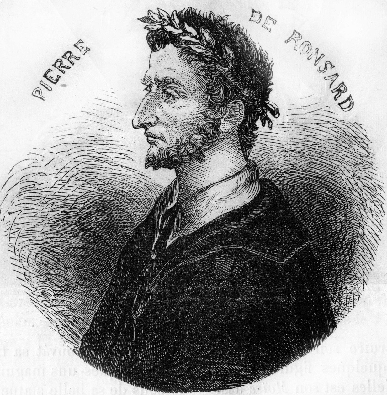 Ritratto di Pierre de Ronsard, poeta (1524-1585). In "Histoire Populaire de la France", sd. circa 1885. Incisione. da French School
