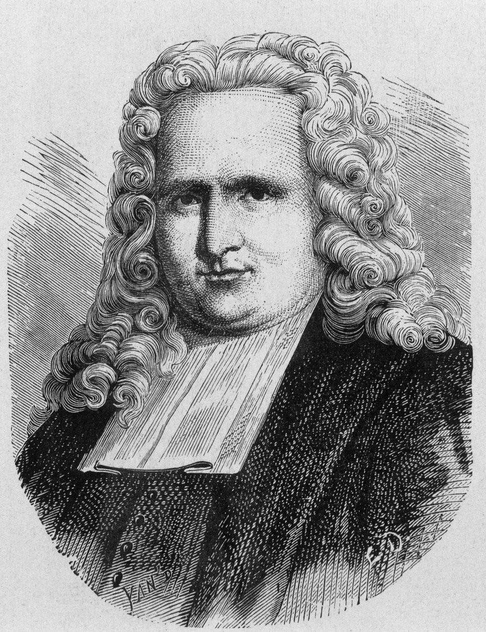 Ritratto di Pieter van Musschenbroek (1692 - 1761), fisico olandese, inventore nel 1745 del primo condensatore elettrico (bottiglia di Leida) - in "Album della Scienza; studiosi illustri; Grandi scoperte" 1896 da French School