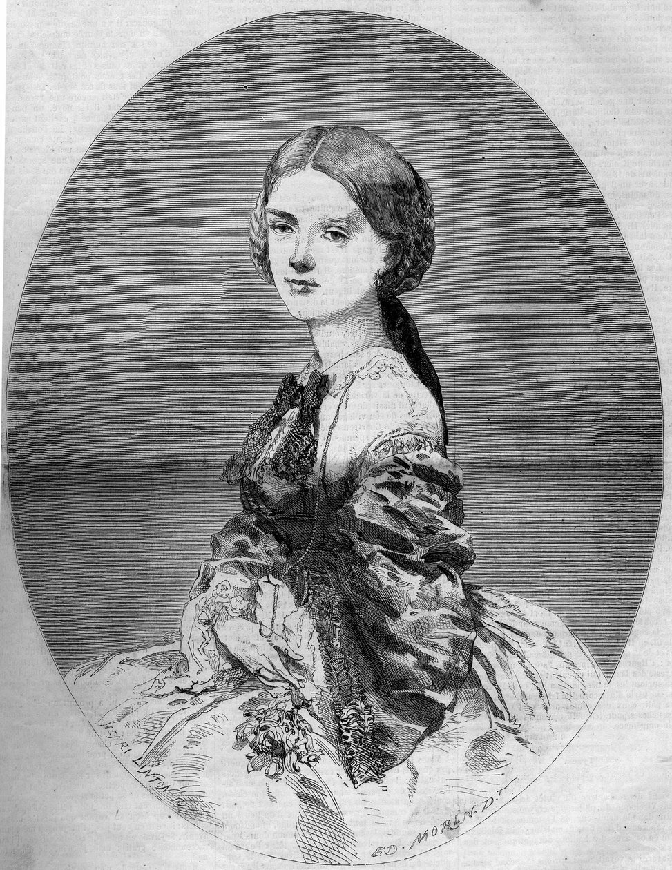 Ritratto della Principessa Clotilde di Savoia (1843-1911), futura moglie del Principe Napoleone (1822-1891). Incisione in 