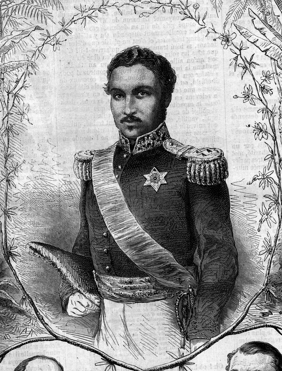 Ritratto di Radama II (1829-1863), Re del Madagascar. Incisione in 