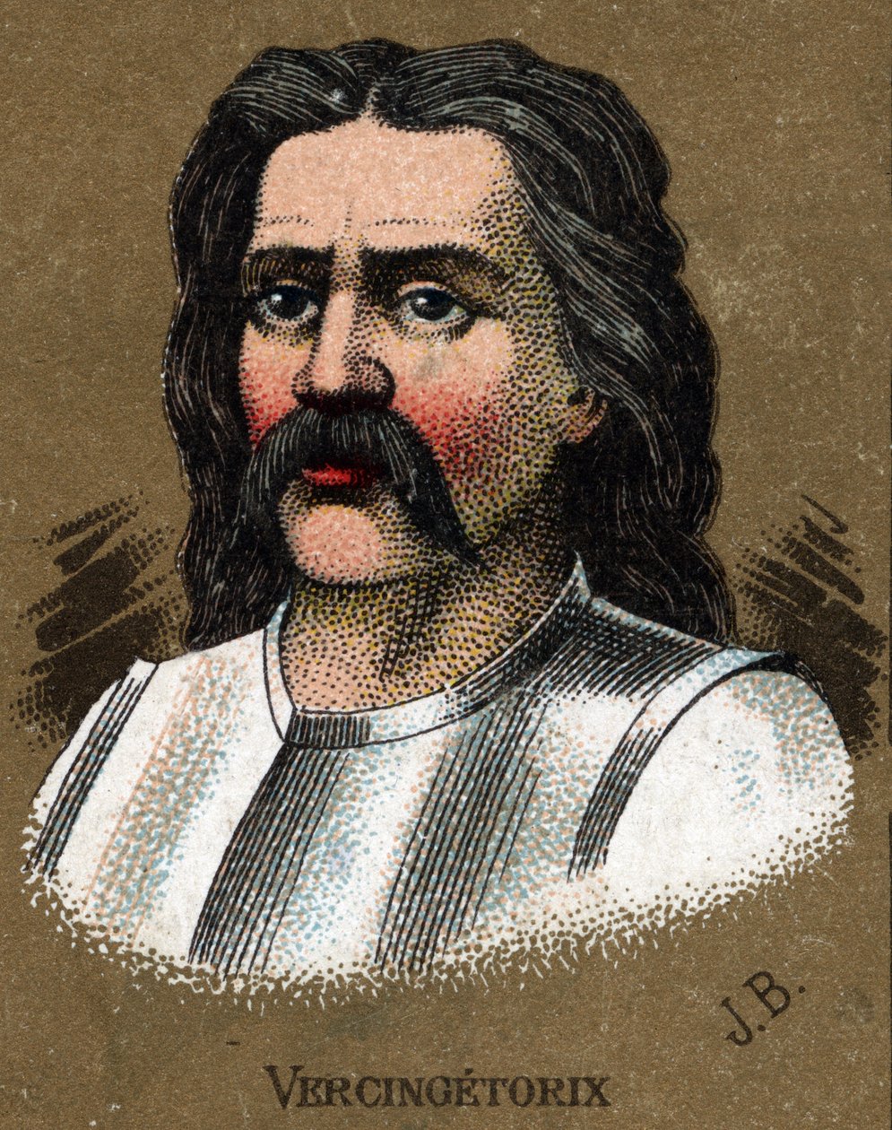 Ritratto di Vercingetorige, re dei Galli. Cromolitografia intorno al 1890 da French School