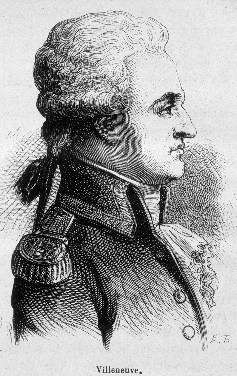 Ritratto di Villeneuve, ammiraglio francese (1763 - 1806), iniziò la battaglia di Trafalgar, che fu un disastro, e poi si suicidò - in "L