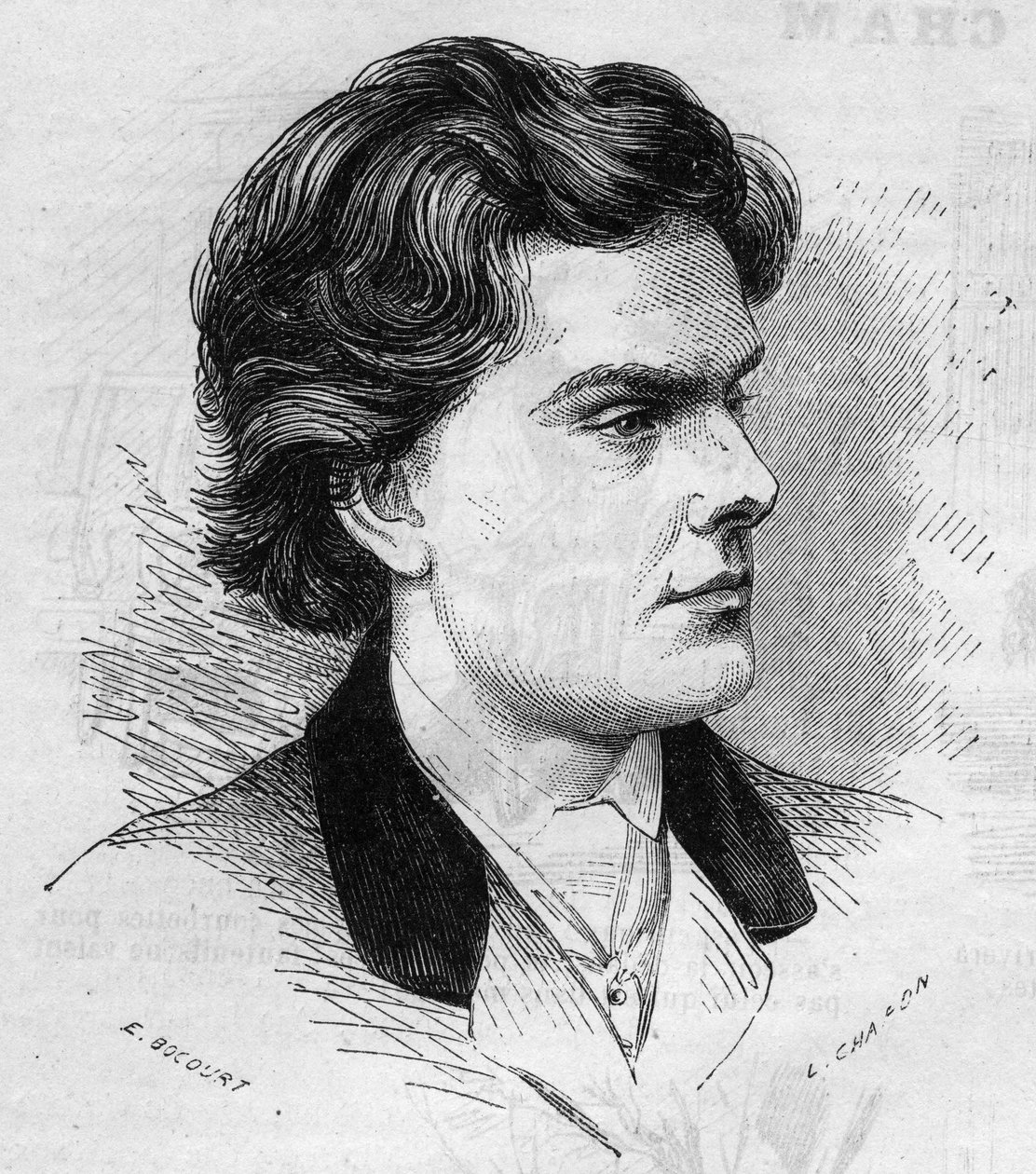 Ritratto di Wilhelmy, violinista, a 21 anni nel 1867. Incisione in "Le Monde Illustré" n.516 del 2 marzo da French School