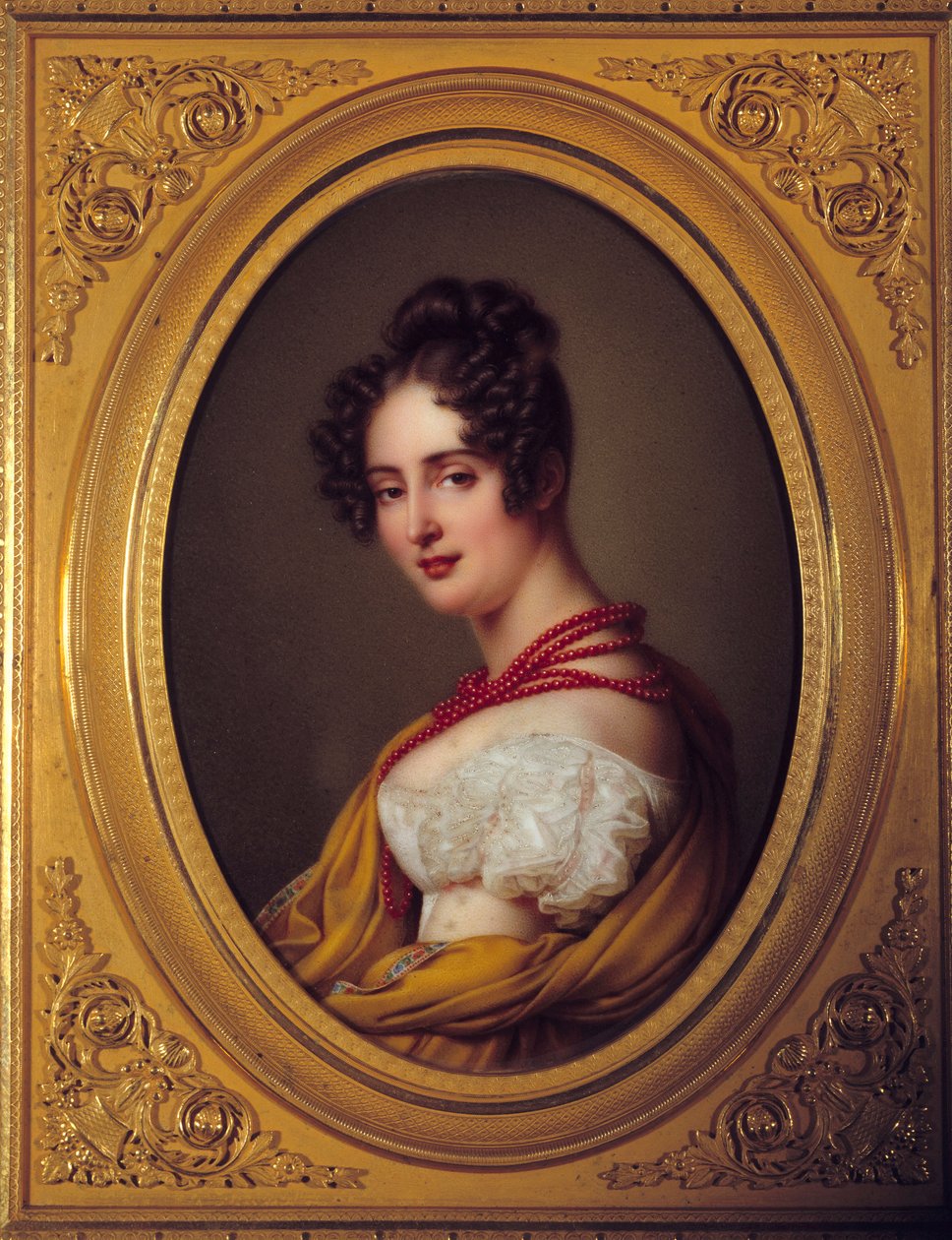 Ritratto di una giovane donna con una collana rossa. Dipinto anonimo della scuola francese da French School