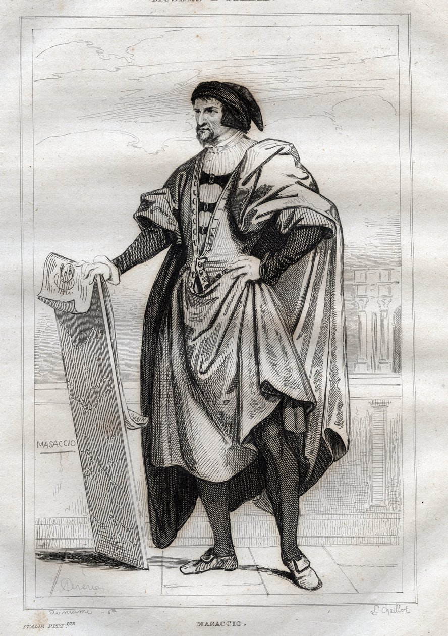 Ritratto del pittore italiano Masaccio (Tommaso di Giovanni Cassai) (1401-1428) - Incisione da 