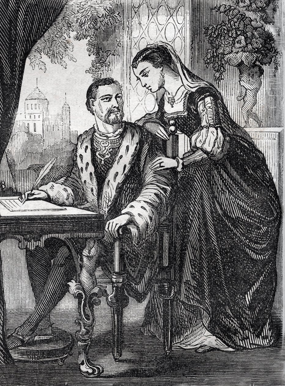 Ritratto del re di Francia Enrico II (1519-1559) e Diane de Poitiers (1499-1566) - incisione da French School