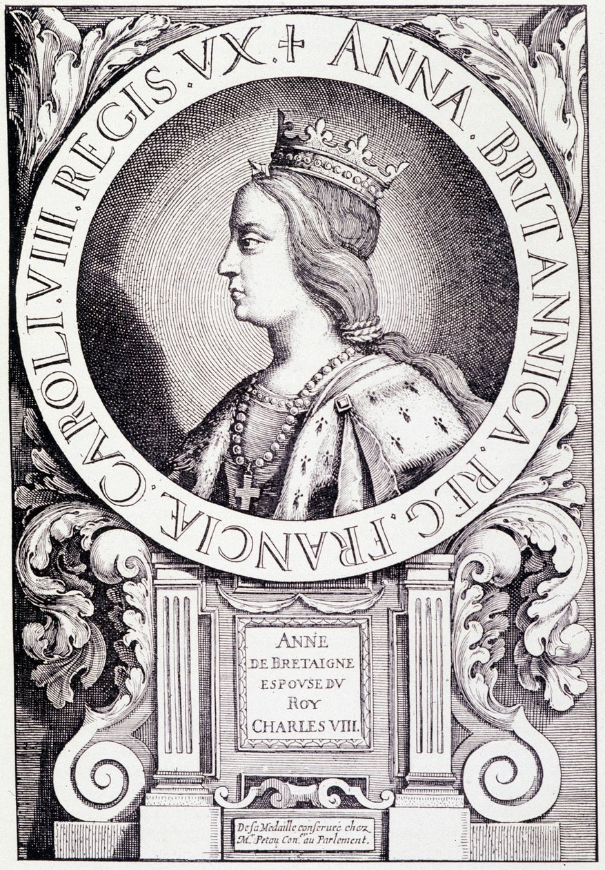 Ritratto della regina di Francia Anna di Bretagna (1477-1514). Incisione da 