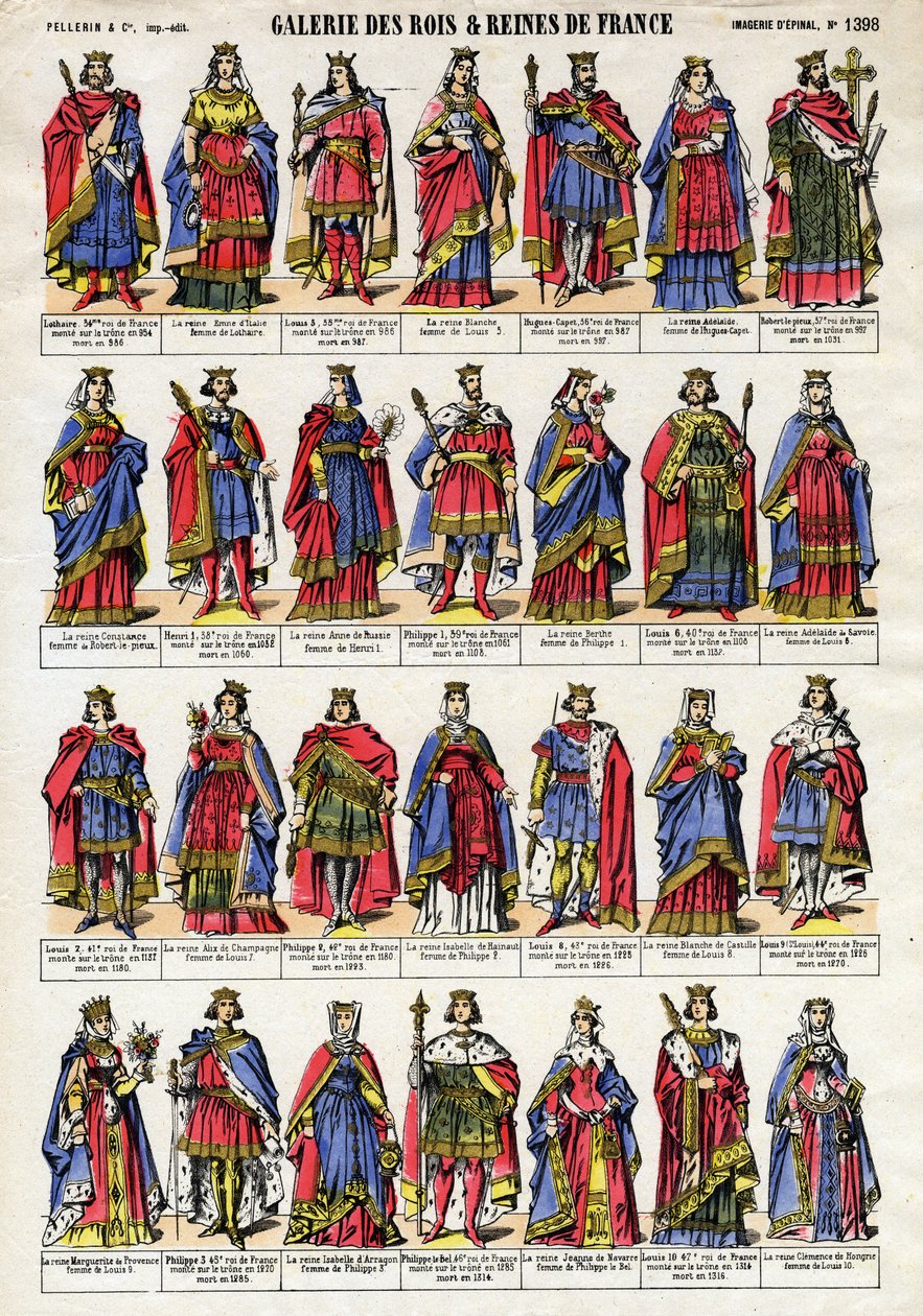 Ritratto dei re e delle regine di Francia della dinastia dei Capetingi da Lotario (941-986) a Luigi X l