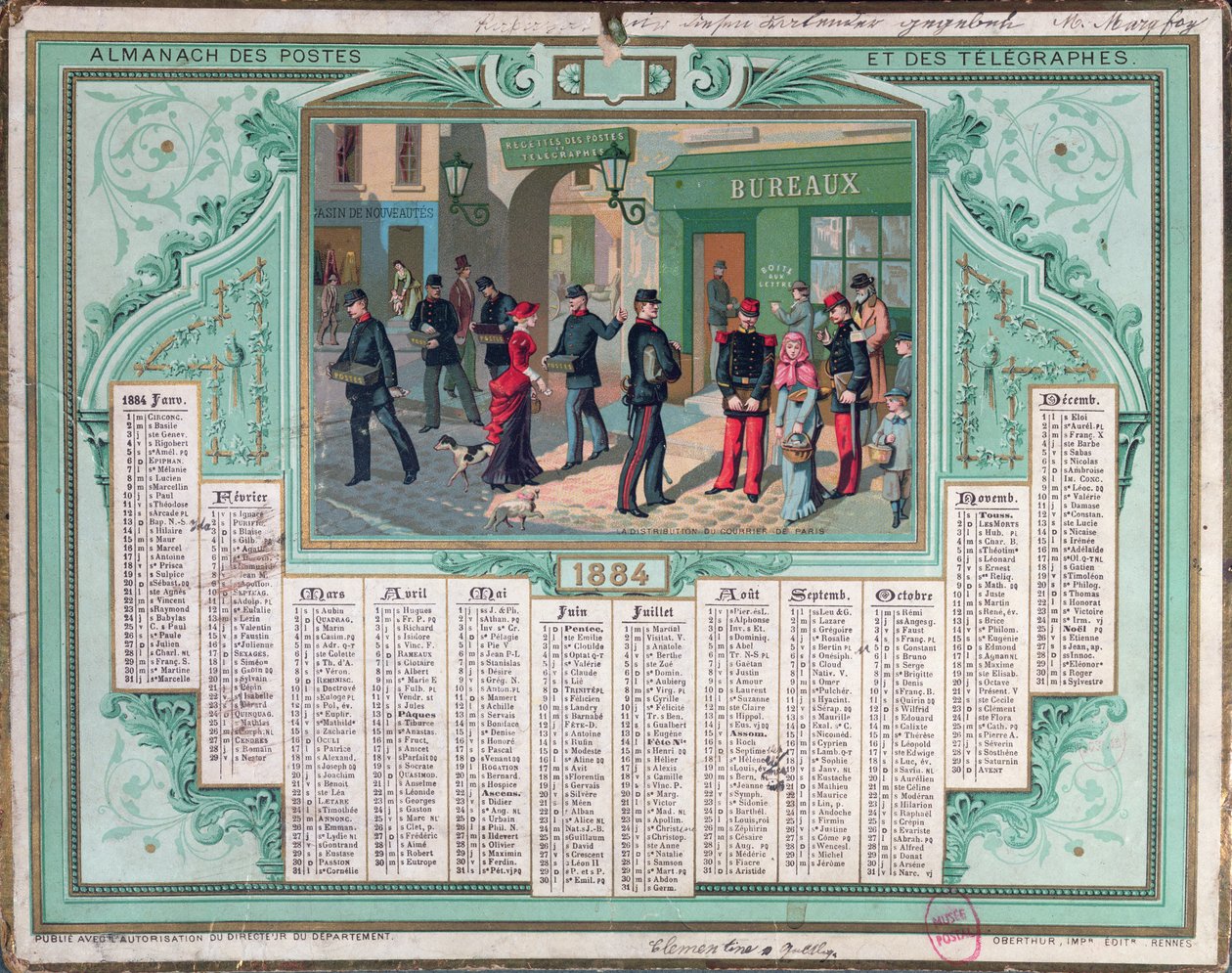 Calendario postale del 1884 da French School