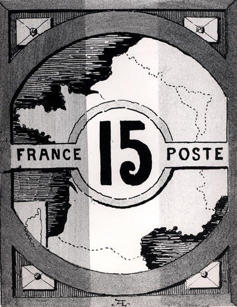 Francobollo raffigurante una mappa della Francia, fine XIX secolo da French School