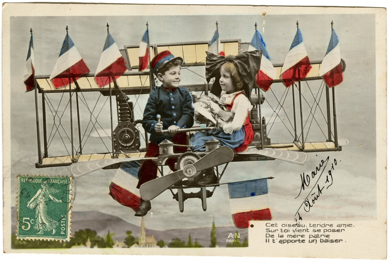 Cartolina: Questo tenero amico uccello viene da te per chiedere della madrepatria, ti porta un bacio, 24 agosto da French School