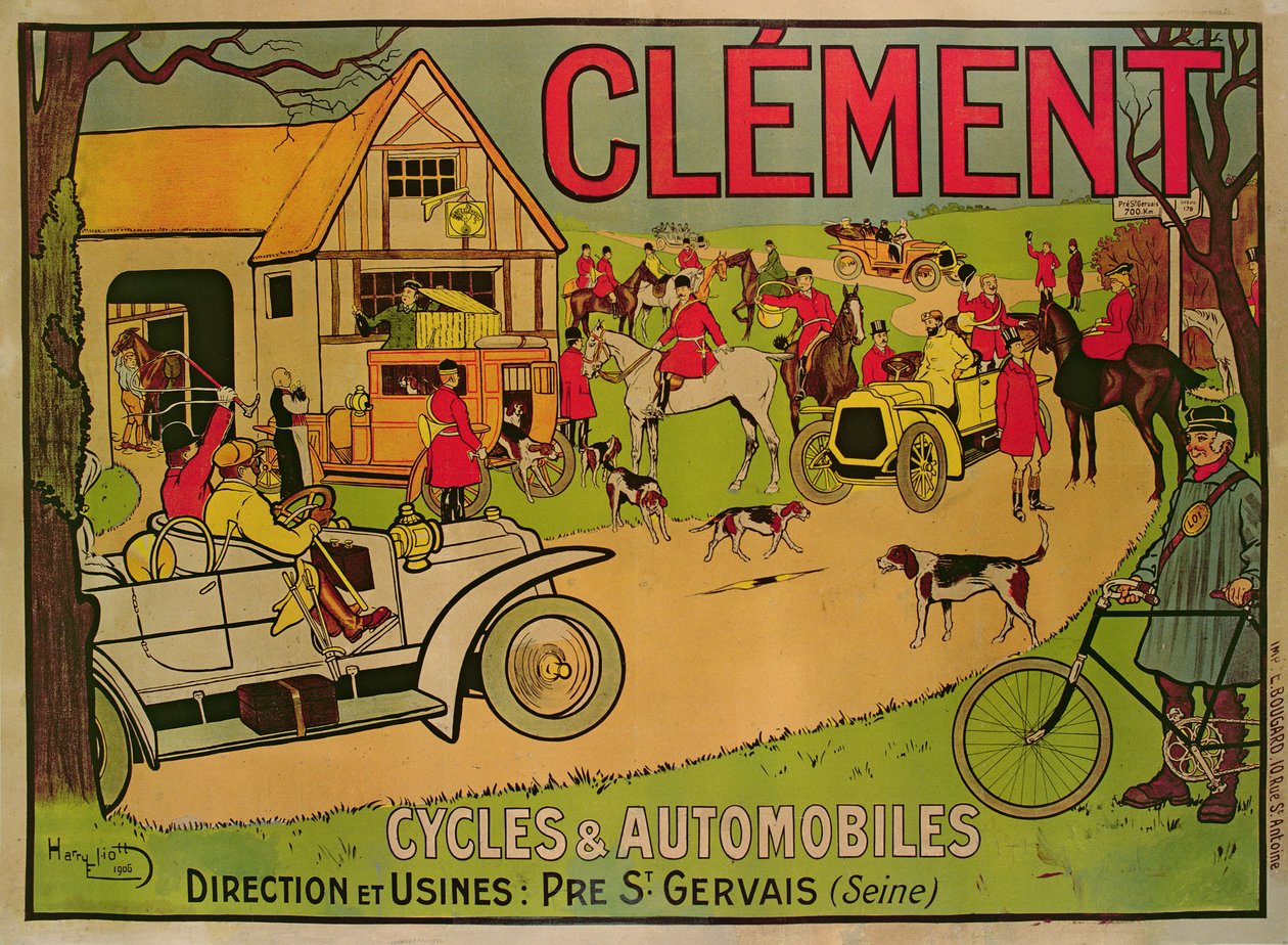 Poster pubblicitario per Cycles & motorcars Clement, Pre Saint-Gervais, 1906 da French School