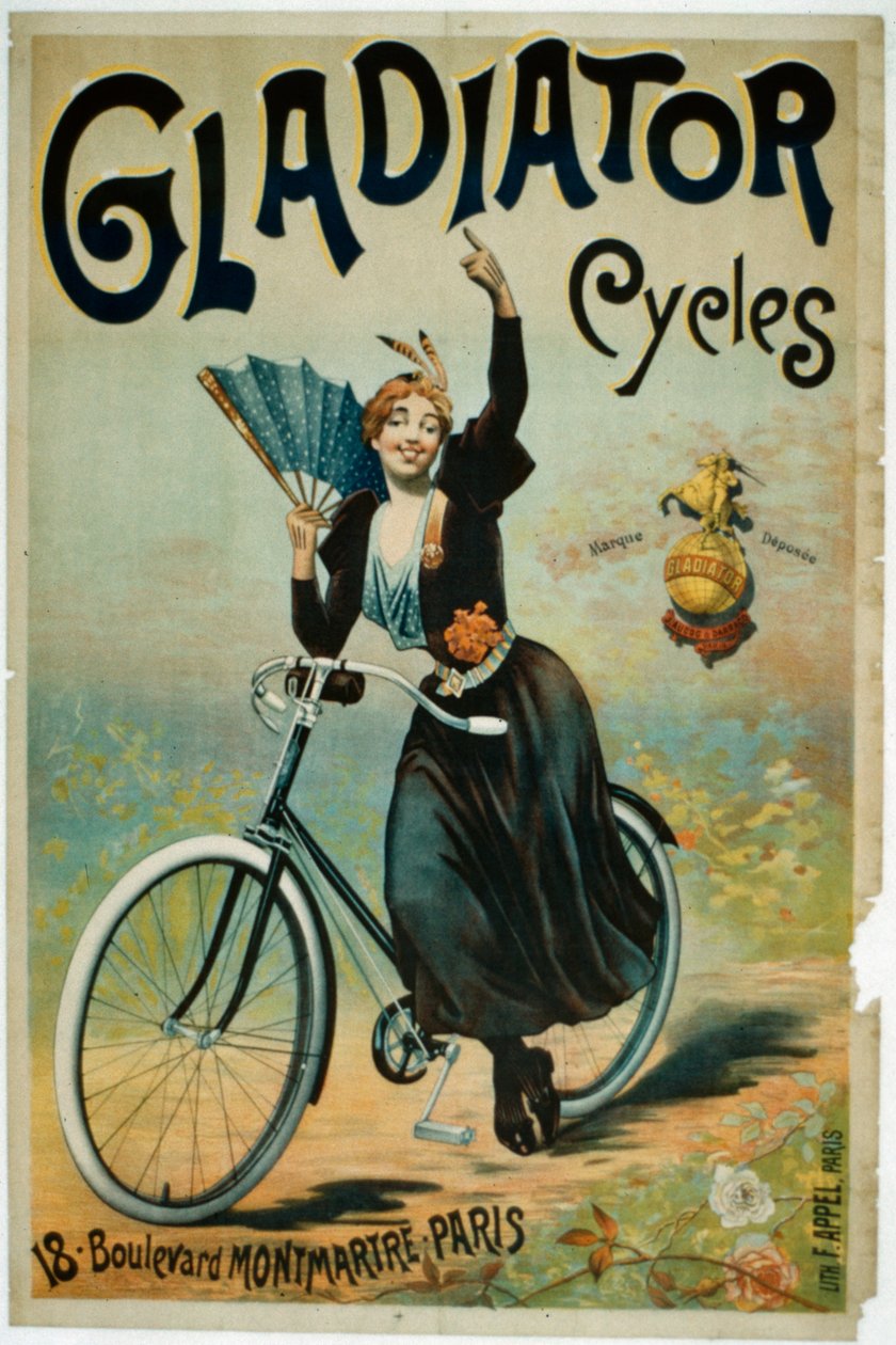 Poster pubblicitario per Gladiator Cycles, Boulevard Montmartre, Parigi da French School