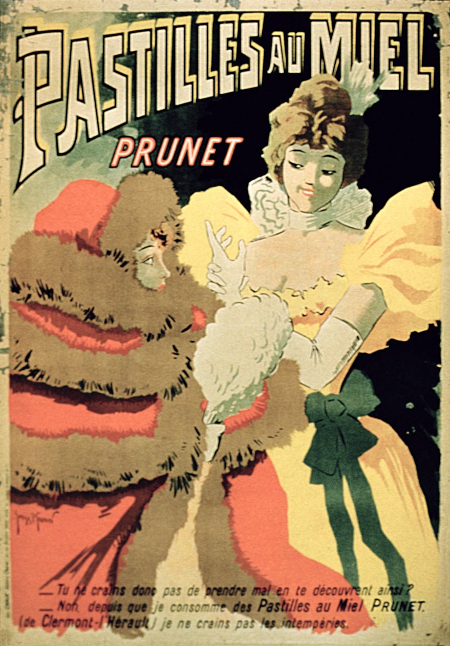 Poster pubblicitario per Pastiglie di miele di Prunet, Parigi da French School