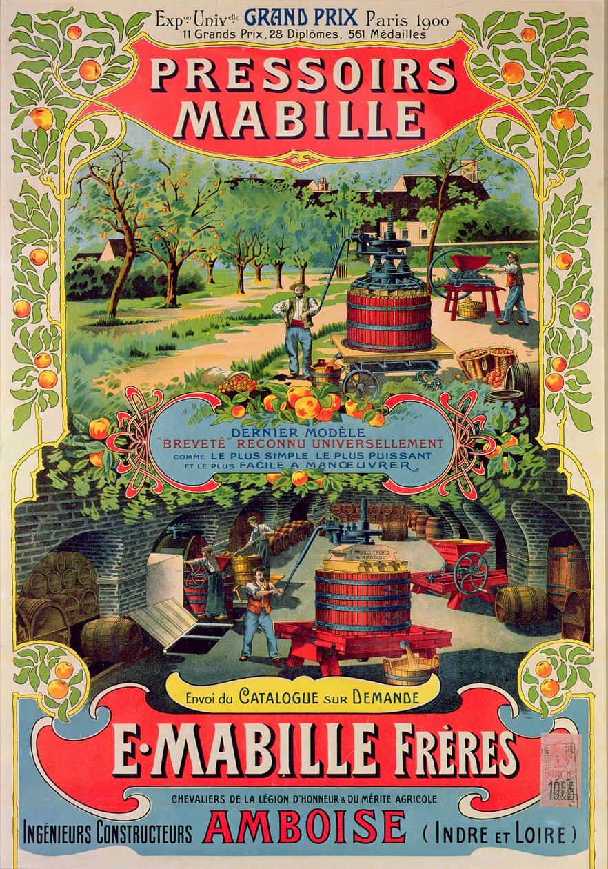 Poster pubblicitario dei Pressoirs Mabille, all
