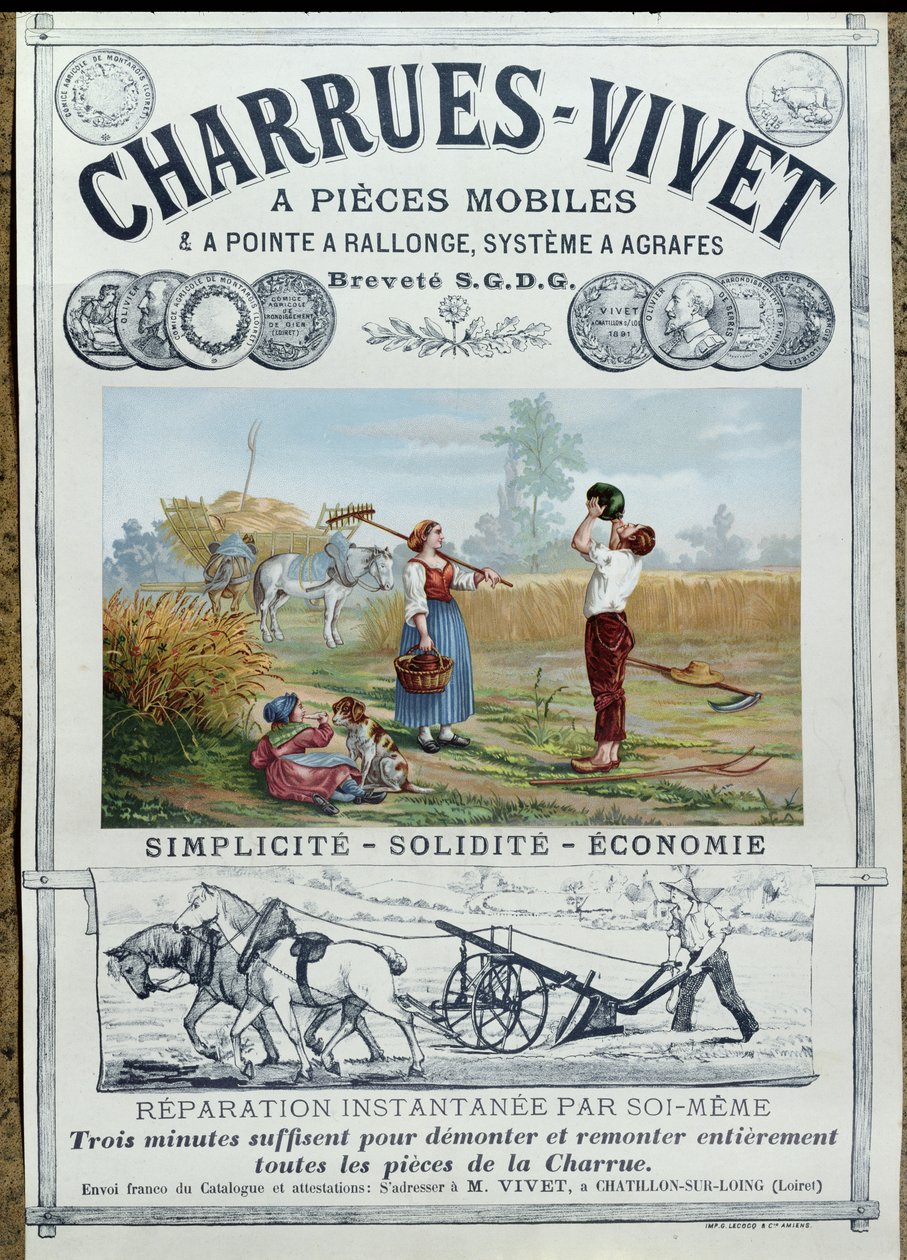 Poster pubblicitario per aratri Vivet, c.1891 da French School