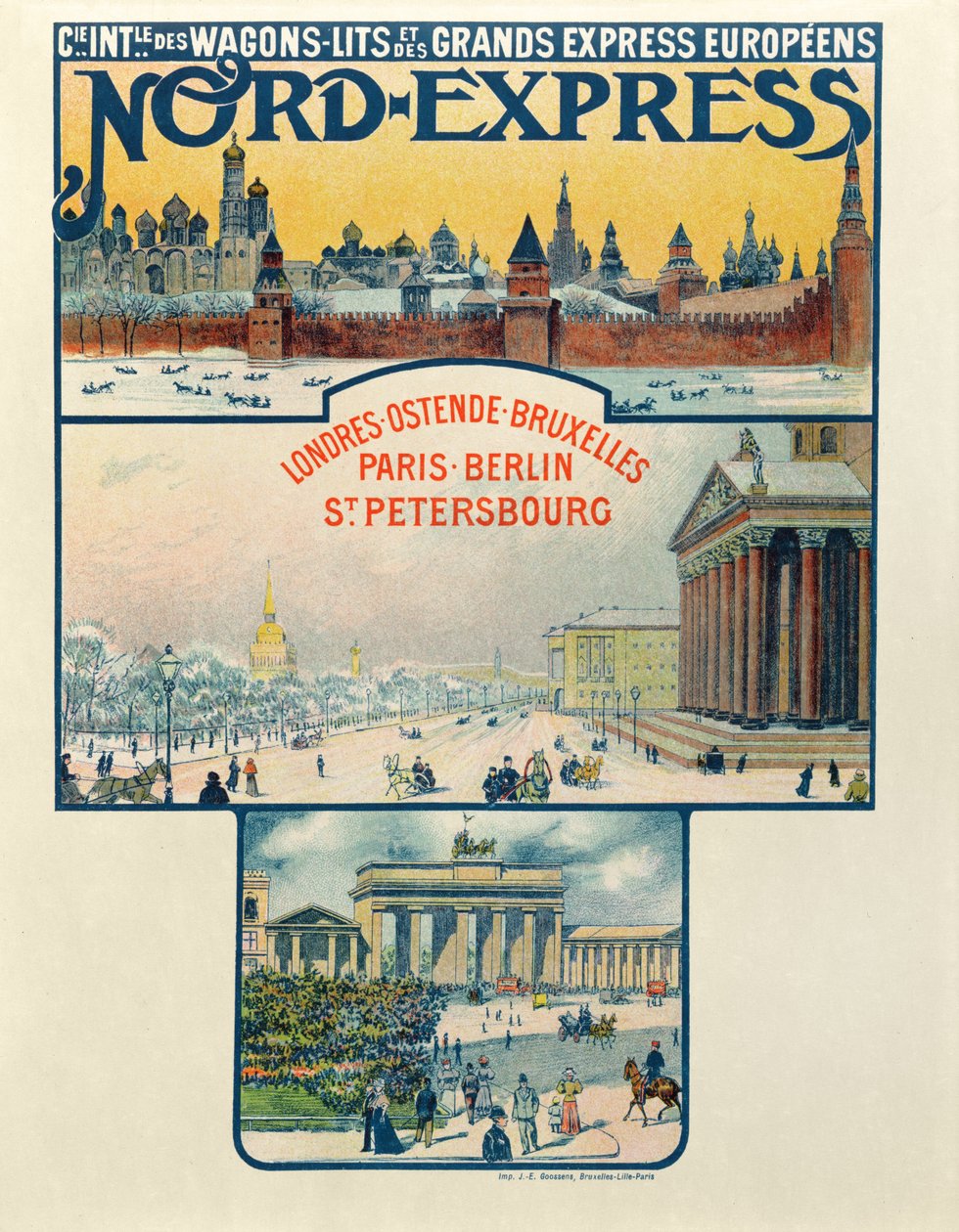 Manifesto pubblicitario della Compagnie des Wagons-Lits et des Grands Express Européens, Londra a San Pietroburgo, inizio XX secolo da French School