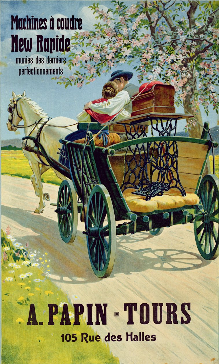 Poster pubblicitario per le macchine da cucire New Rapide, A. Papin Tours, 10 rue des Halles da French School