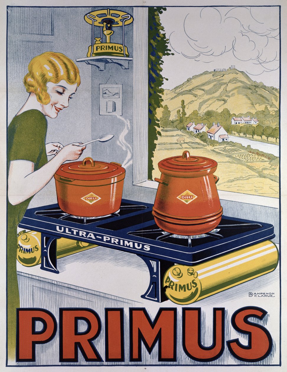 Poster pubblicitario del fornello Primus, stampato da Dampenon & Elarue da French School