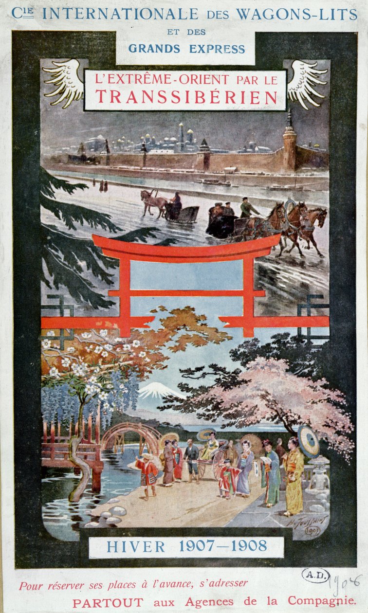 Manifesto pubblicitario per la Ferrovia Transiberiana, inverno 1907-8 da French School