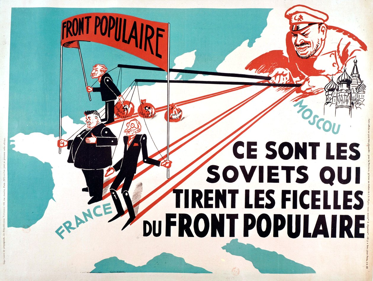Manifesto raffigurante Edouard Herriot, Leon Blum come marionette di Mosca, 1936 circa (manifesto) da French School
