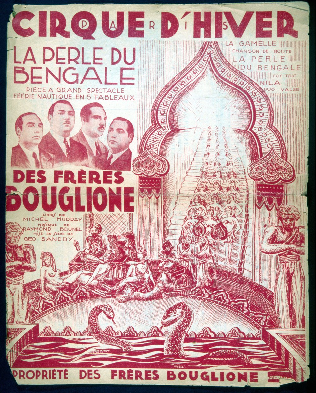 Poster per lo spettacolo dei fratelli Bouglione "La perla del Bengala" al Cirque d