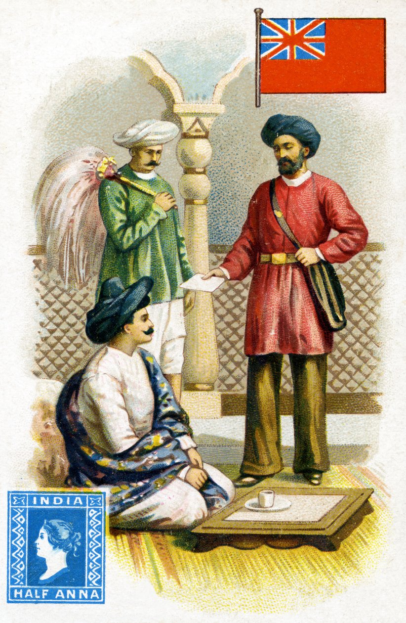 Postino che consegna una lettera in India britannica, fine XIX secolo da French School