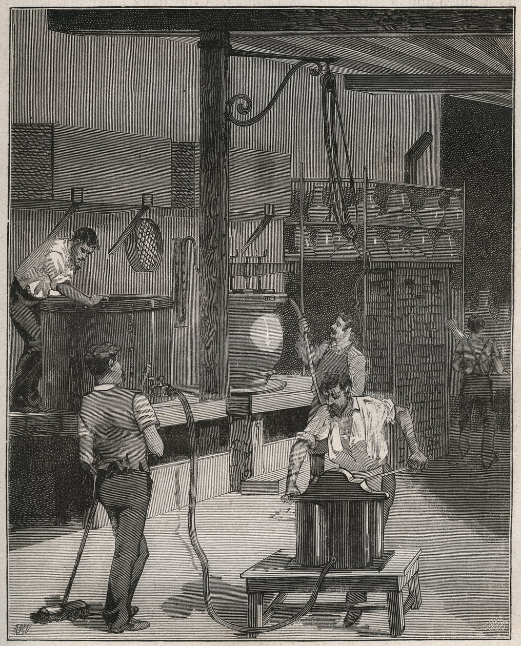 Fabbrica di ceramiche di Sèvres: laboratorio di fusione a vuoto e aria compressa. Incisione del 1885 in 