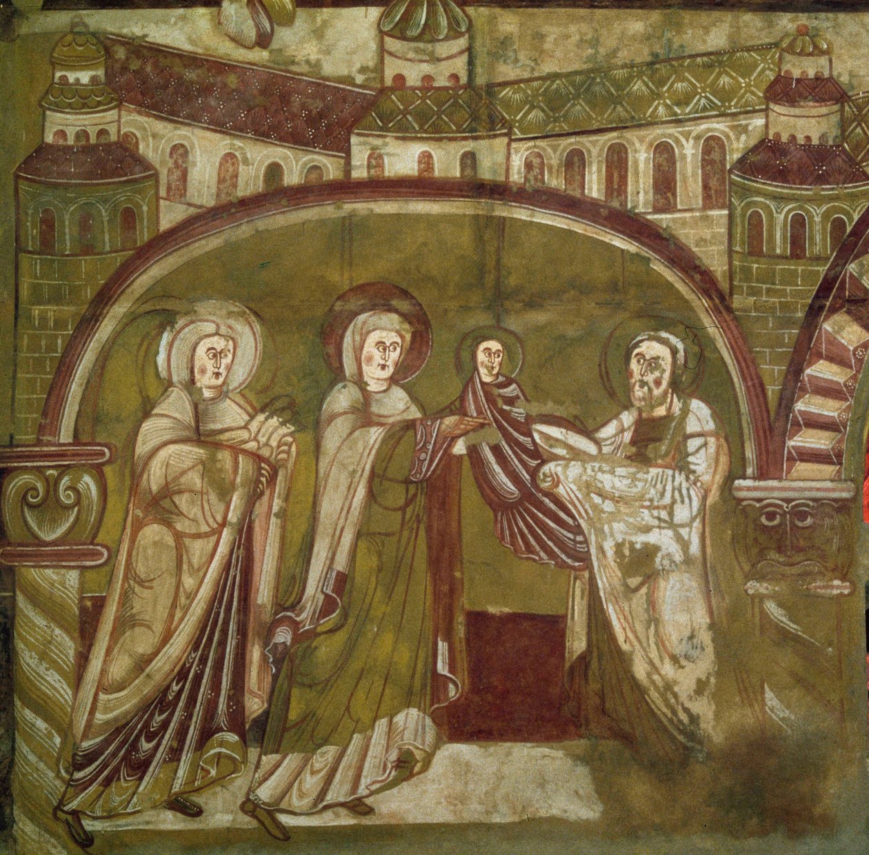 Presentazione di Gesù al Tempio. Affresco della chiesa di Vic sur Cere (Cantal). XII secolo. Parigi, Museo dei Monumenti da French School