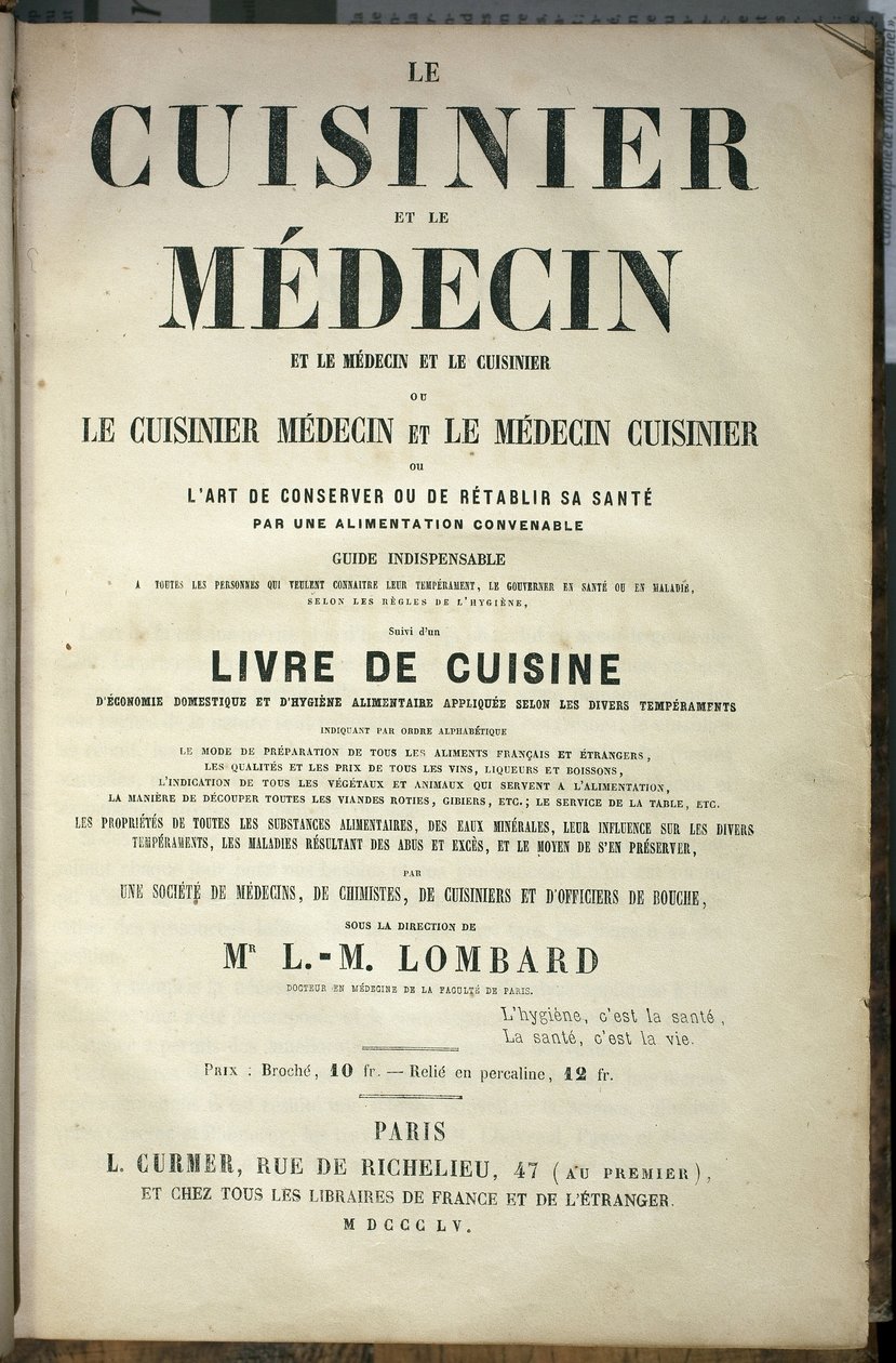 Pagina di presentazione del libro “Il cuoco e il medico, l