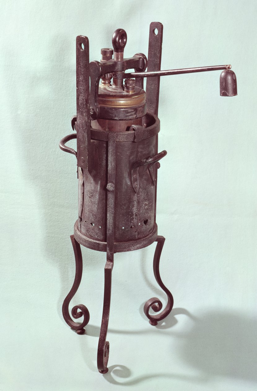 Pentola a pressione inventata da Denis Papin, 1679 da French School