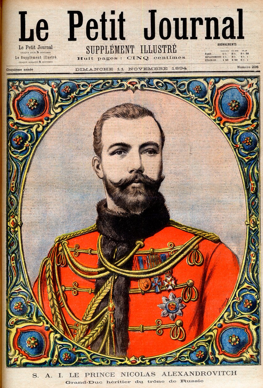 Principe Nicola Aleksandrovich, erede al trono russo (futuro Imperatore e Zar Nicola II) - Illustrazione per Le Petit Journal da French School