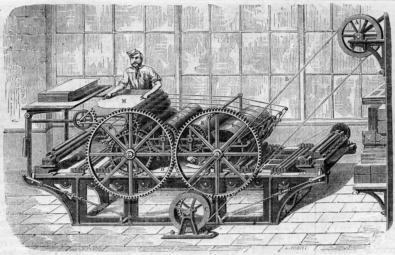 Stampa di un giornale: pressa meccanica per la stampa da French School
