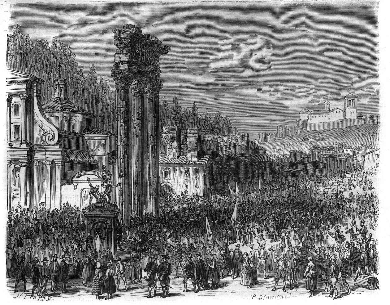 Proclamazione della Repubblica Romana nel 1798. Incisione in 