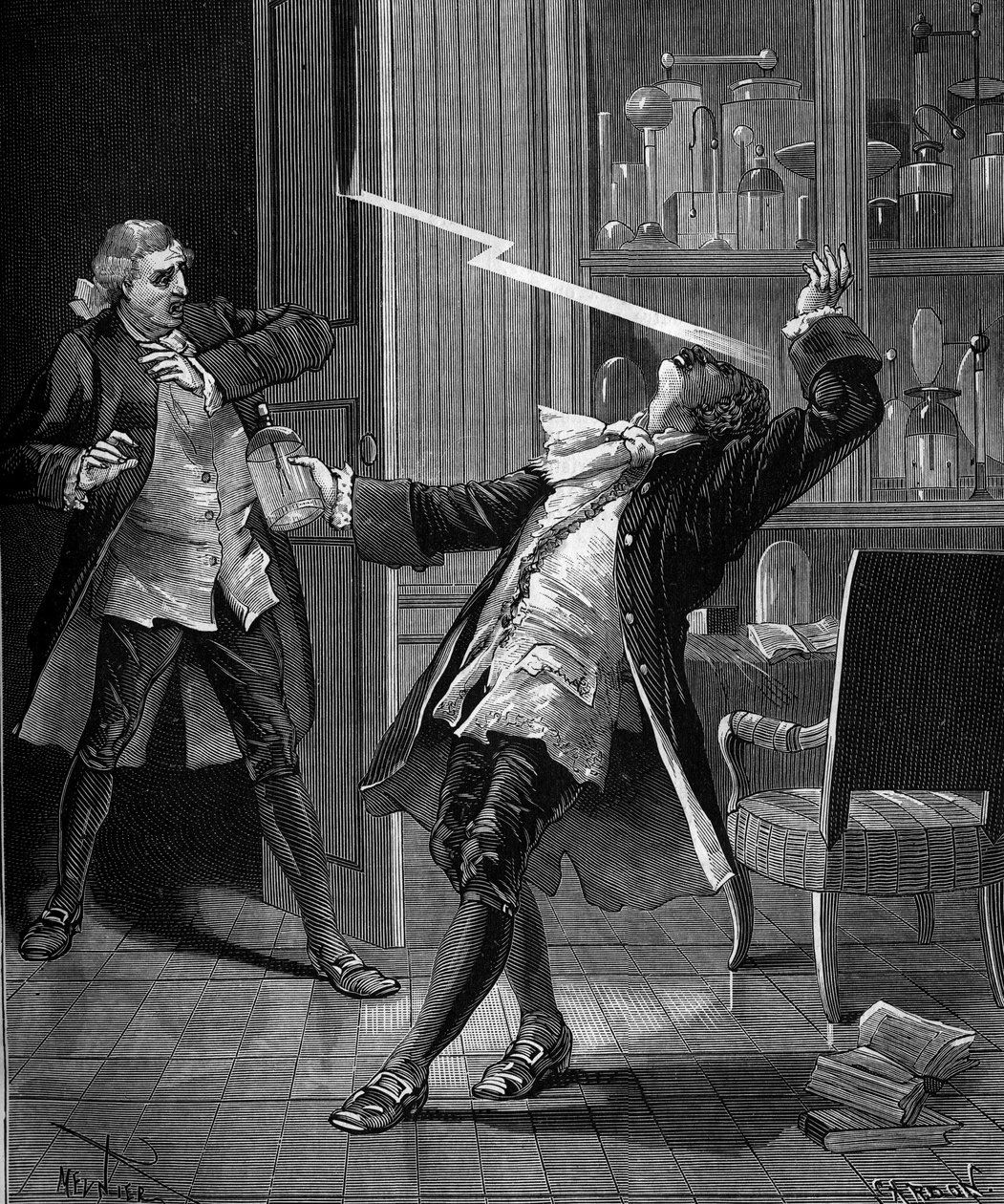 Professor Georges Guillaume Richmann (1711-1753) morì nel suo laboratorio durante un esperimento con un elettrometro da French School