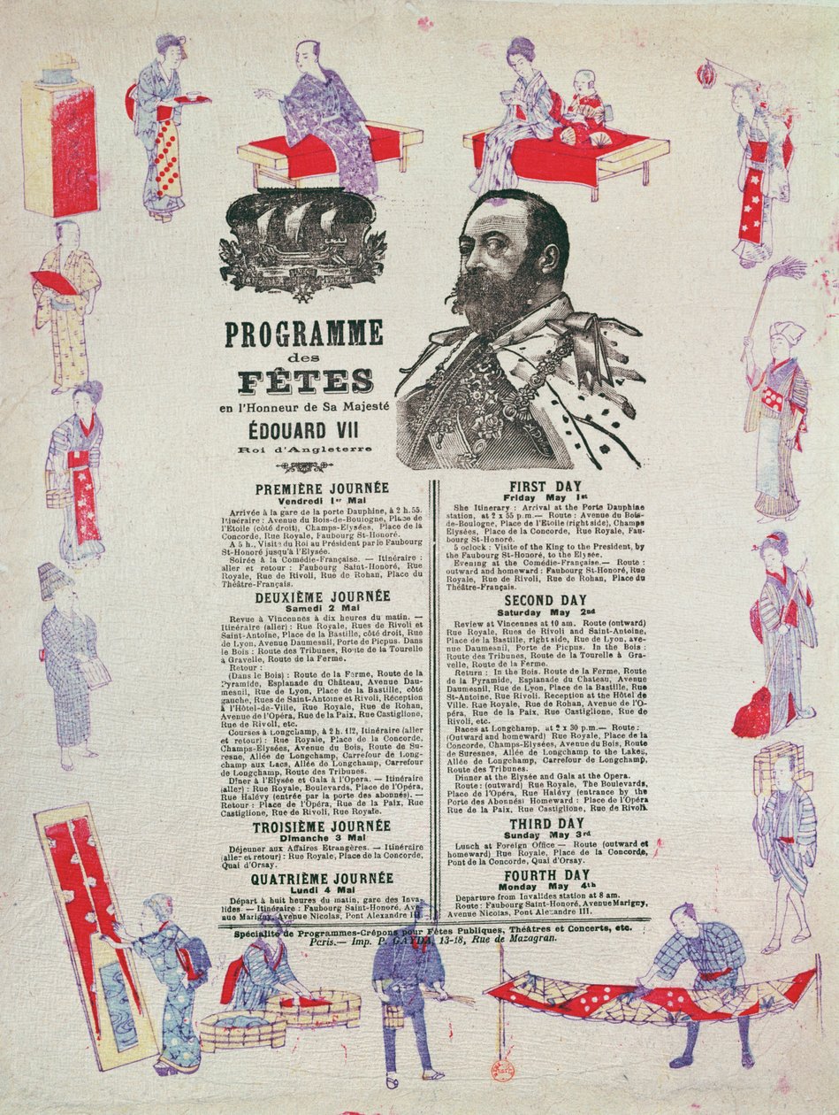 Programma degli eventi e delle festività per la visita del Re Edoardo VII a Parigi, 1-4 maggio 1903 da French School