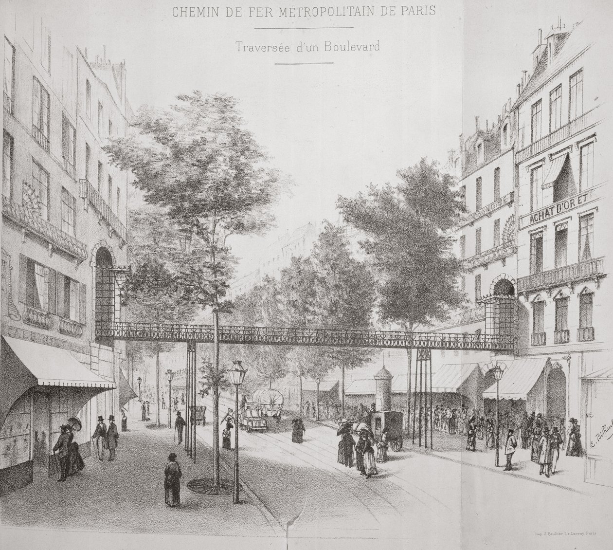 Progetto per un sistema di Metropolitana sopraelevata a Parigi, 1886 da French School