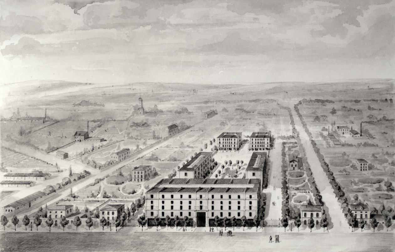 Progetto per lo sviluppo abitativo di Napoleone, 58 rue Rochechouart, Parigi, 1849 da French School