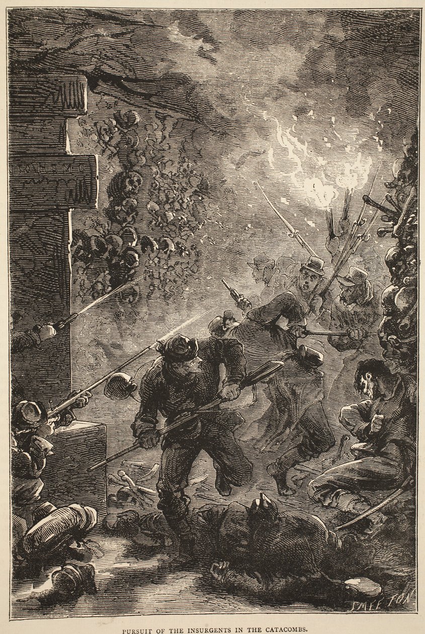 Inseguimento degli insorti nelle catacombe, maggio 1871, illustrazione da Cassells History of the War between France and Germany, 1870-1871 da French School