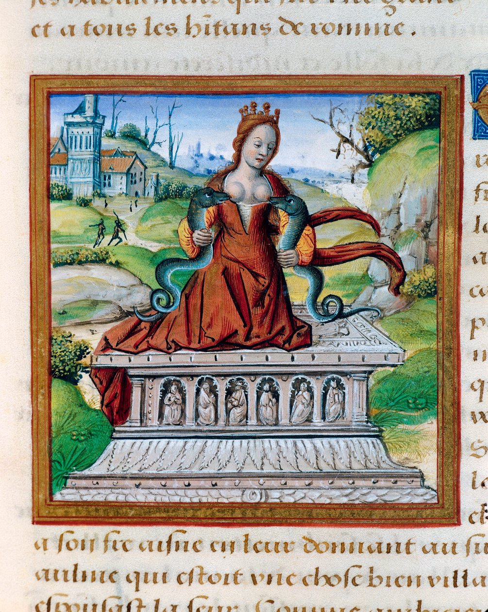 La regina Cleopatra e i due serpenti, 1505 circa (miniatura) da French School