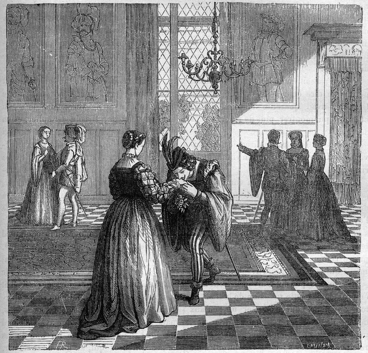 La regina Margherita di Navarra (1492-1549) incontra Pomini. Incisione in “La storia della prostituzione e della depravazione tra tutti i popoli del mondo dall