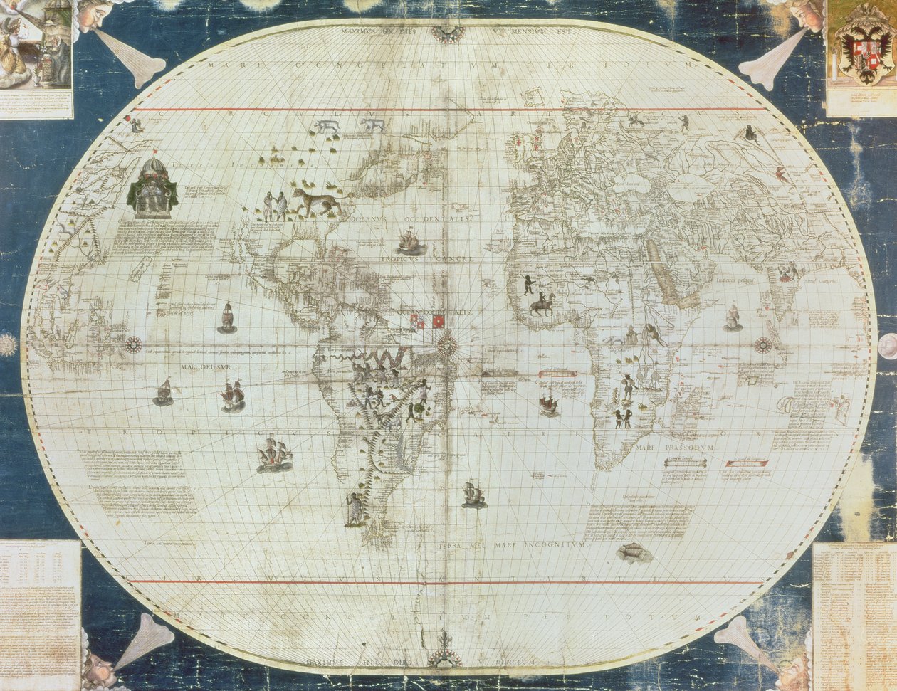 Mappa del mondo, disegnata da Sebastien Cabot, 1544 da French School